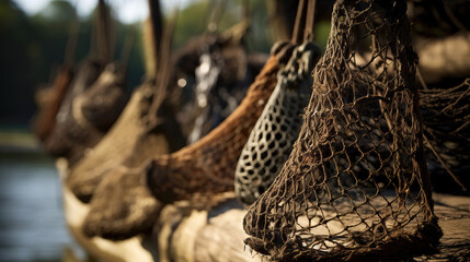 Nets of Fishers Hung by the Water's Edge.
