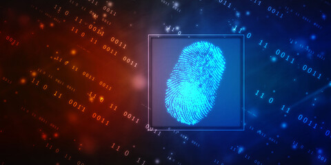 Abstract security system concept with fingerprint on technology background, Fingerprint Scanning Identification System. Biometric Authorization and Business Security Concept	