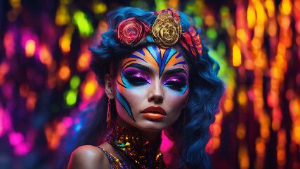 Fototapeta na wymiar portrait of a woman in colourful mask