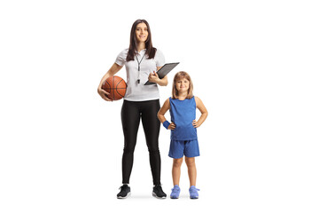 Female basketball coach posing with a little girl