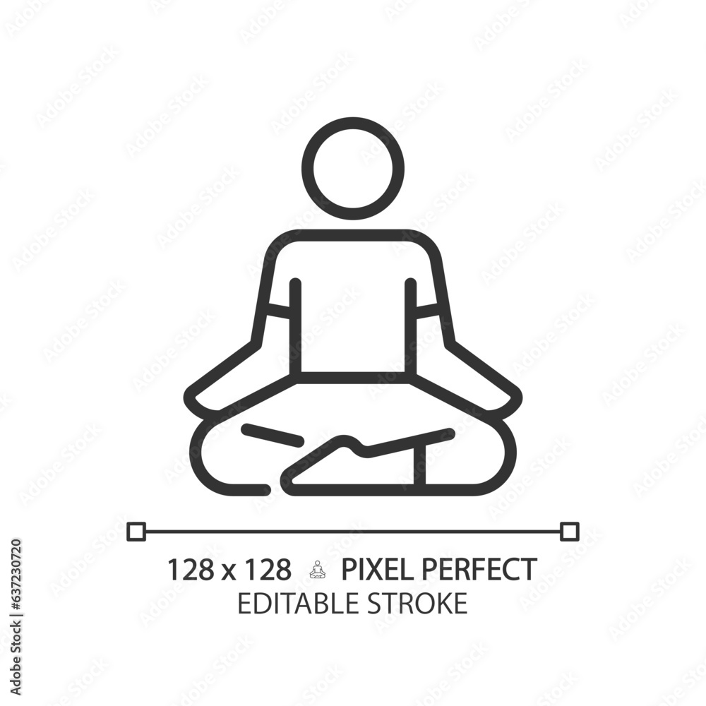 Wall mural 2d pixel perfect editable black lotus position icon, isolated vector, meditation thin line illustrat