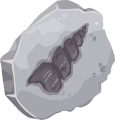 Seashell fossil, ancient sea animal stone imprint, vector paleontology science. Cartoon Jurassic shell trace in gray stone. Silhouette of prehistoric gastropod mollusk with spiral tower shell