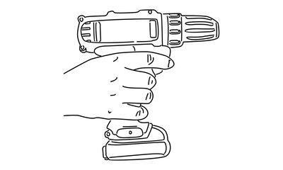 line art of hand holding portable drill machine
