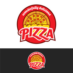 Obraz premium Pizza cafe logo, pizza icon, pizza illustration vector graphic emblem 