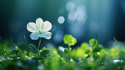 A detailed shot of white clover on a background that gently blurs.