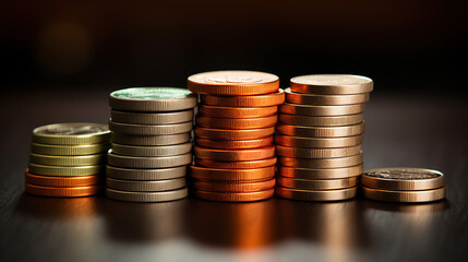 Coins stacked one upon another symbolize the principles of investing, development, and the elemental constituents of prosperity.