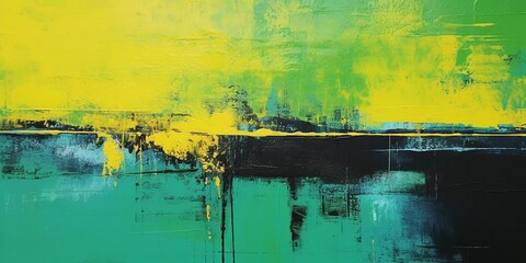Abstract grunge background with green and yellow paint on old wall. Created with generative AI technology. - 637232517