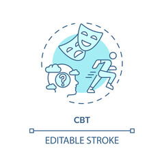 2D editable CBT blue thin line icon concept, isolated vector, monochromatic illustration representing behavioral therapy.