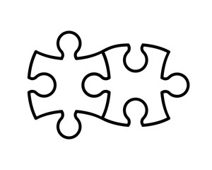 Two puzzle pieces fitting together line icon. Solution concept. Connected jigsaw puzzle pieces. Solving problem idea. Compatible parts. Autism symbol. Diversity, equity, inclusion. Vector illustration