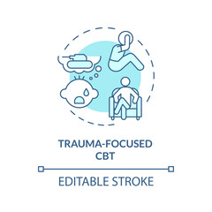 2D editable trauma focused CBT blue thin line icon concept, isolated vector, monochromatic illustration representing behavioral therapy.