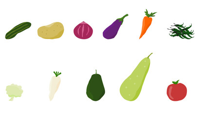 Set of vegetables, potato, onion, carrot, tomato etc. Vegetables design on white background. Healthy green vegetable for  nutrition.