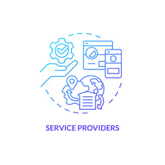 2D service providers gradient thin line icon concept, isolated vector, blue illustration representing vendor management.