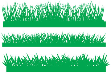 Set of green grass, white background. Abstract background, grass or herbs, landscape illustration for design, banner.