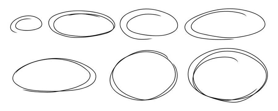 Sketch ovals and circles. Doodle marker hand drawn highlight scrawl circles frame. Marker sketch. Highlighting text and important objects. Round scribble frames. Stock vector illustration on white