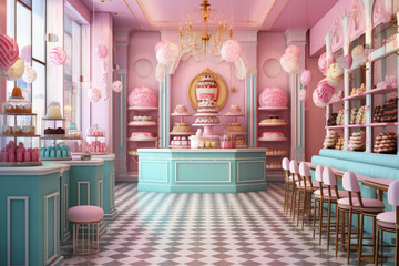 Interior of candy shop with different sweets. Generative ai.