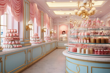 Interior of candy shop with different sweets. Generative ai.