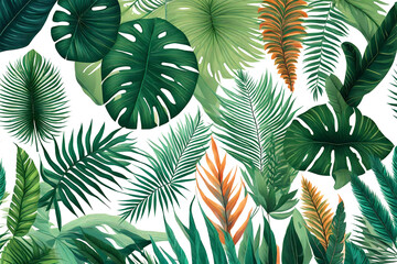 Tropical exotic leaves isolated on transparent background. Generative AI.