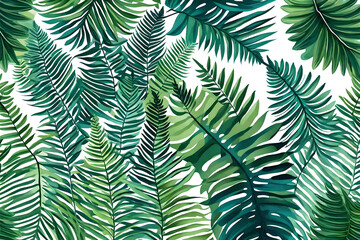Tropical fern leaves isolated on transparent background. Generative AI.