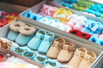 Obraz na płótnie Canvas children's colorful shoes for newborns
