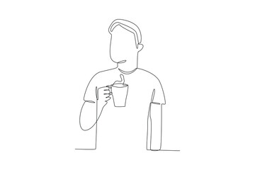 Continuous one line drawing International coffee day concept. Doodle vector illustration.