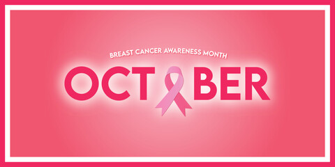 Breast cancer awareness month with creative pink ribbon symbol glowing on pink background.