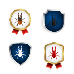 Abstract Flat Stag Beetle Insect Badge and Label Collection