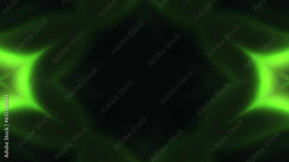 Wall mural seamless loop animation of neon green fractal lights in kaleidoscope pattern.