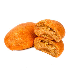 Rye patty with cabbage on a white background