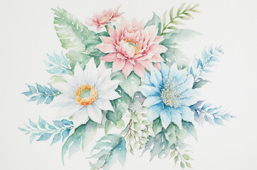 Fototapeta na wymiar Watercolor art background vector. Wallpaper design with winter flower paint brush line art.