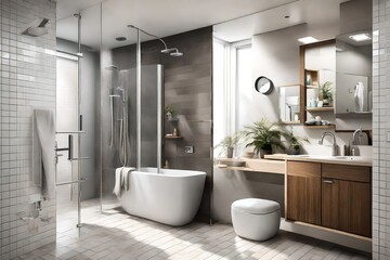 Fototapeta na wymiar Modern bathroom interior with bathroom