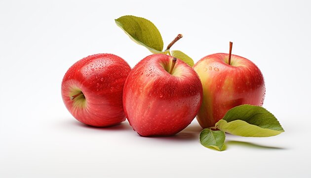 tree red apples on white background