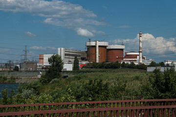 Fototapeta na wymiar Buildings of the South Ukraine Pivdennoukrainsk Nuclear Power Plant near the city of Yuzhnoukrainsk in Ukraine