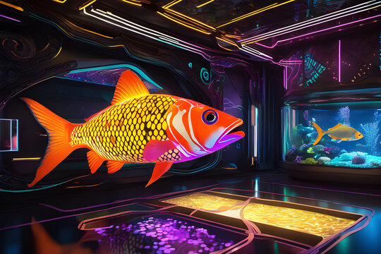 An AI art about fish becoming robots in the future