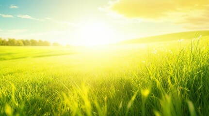 Obraz na płótnie Canvas Spring Green Grass Sunset Views: Artistic Background. Generative AI.