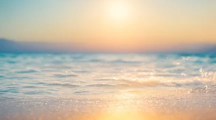 Deurstickers Strand zonsondergang Abstract Summer Vacation: Bokeh Sunset Light on Beach. Generative AI.