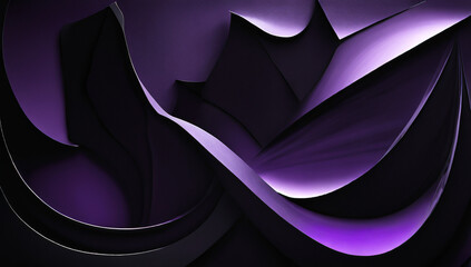 Layers of abstract shadowy shapes in midnight black and mysterious violet, evoking a sense of enigma and hidden meanings
