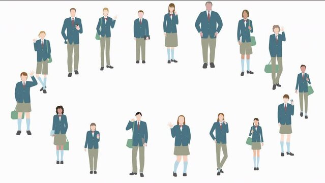 アジア系の男女の制服姿。セクシュアリティ多様性ジェンダーレスのイラスト