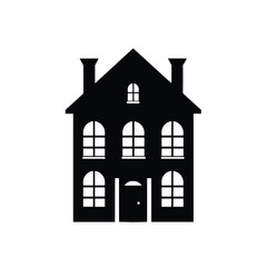 House, Simple stylized icon of cottage in the village. real estate. Black and white Vector illustration