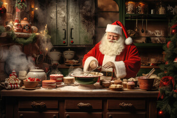 Santa Claus cooking Christmas cookie. Generative ai