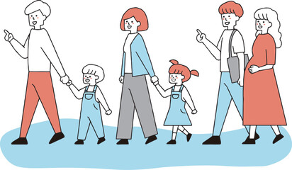 歩いている家族　夫婦