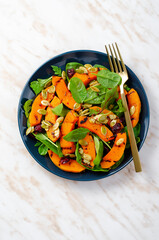 Grilled Pumpkin Salad with Arugula, Spinach, and Pumpkin Seeds, Salad Mix with Roasted Pumpkin, Autumn Salad