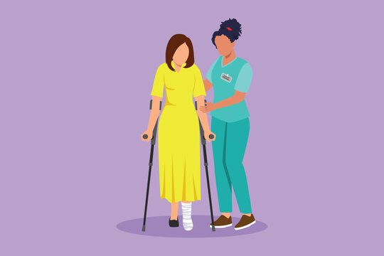 injured woman assisted by nurse, yellow dress clip art preview