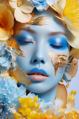Photo beauty face professional makeup, cosmetics flower