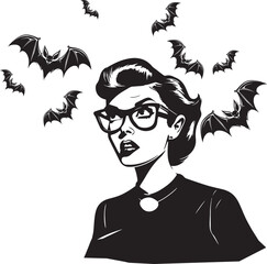 Halloween illustration  woman and flying bats them, Happy halloween Vector Illustration, SVG