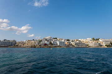 Fototapeta na wymiar View of Figueretas, Ibiza , from the sea.