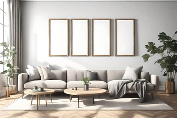Fototapeta na wymiar beautiful interior design with sofas, scenery, and plant 3d render