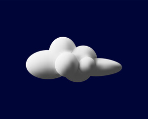 3D render fluffy cloud. Realistic modern icon in clay style. Vector illustration white element on blue sky background. Soft heaven. Meteorology symbol of cloudy weather