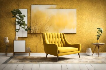 An inviting room with a yellow chair as the focal point, set against a backdrop of an HD 8K wallpaper. The chair exudes comfort with its plush cushioning and stylish design.