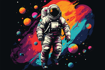 Astronaut Dream - Relax in the Galaxy, Chill Cosmic Exploration, Fantasy Graphic of Universe and Cosmos, Star Planet Drawing, Night Spaceship Earth Moon, Celestial Colours Comic, Discovery Doodle © overlays-textures