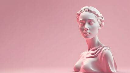 minimalist monochrome bust of a beautiful woman statue in a pink shade - obrazy, fototapety, plakaty